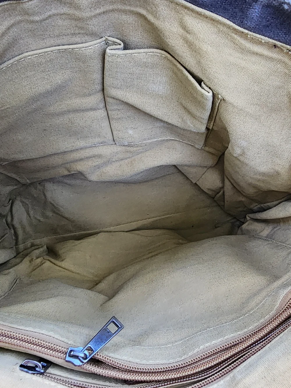 Vintage Waxed Canvas Tote Bag Two Tone Grey Brown Utility Work Shoulder Handbag